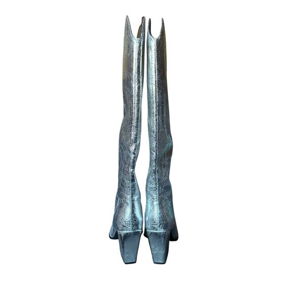 NWOB Steve Madden Croft Silver Metallic Pointed Toe Knee High Boots Women’s 6M - Picture 5 of 9